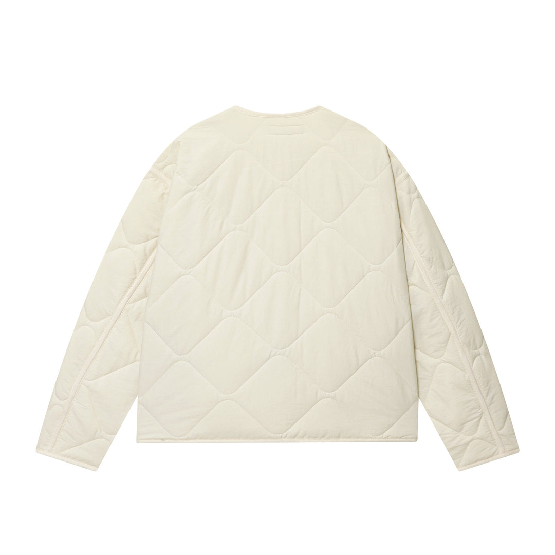 Damen gesteppte Cardigan‑Jacke mit Rautenstepp, Rundhals und aufgesetzten Taschen – Célinea