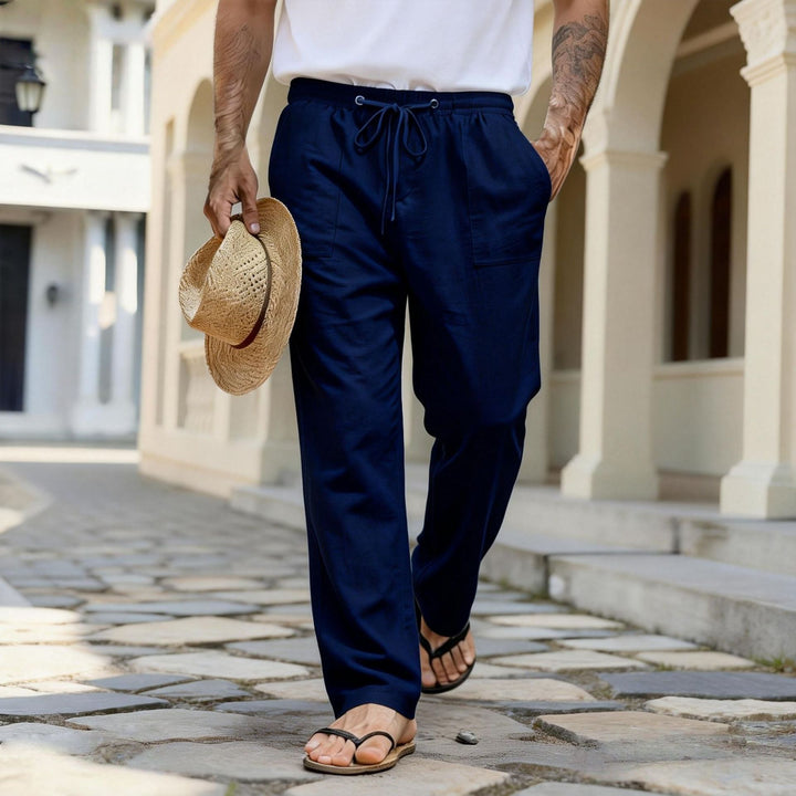 Herren leichte Leinenhose mit elastischem Bund und Kordelzug – Sorevano