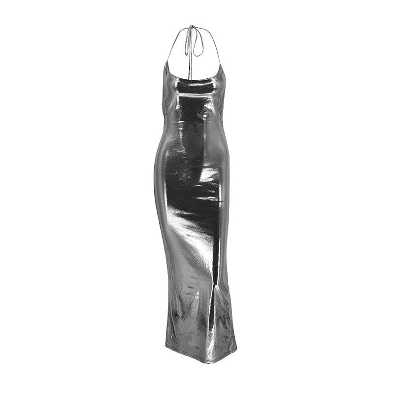 Damen elegantes Abendkleid mit tiefem Rückenausschnitt und fließendem Saum Echo Archiv