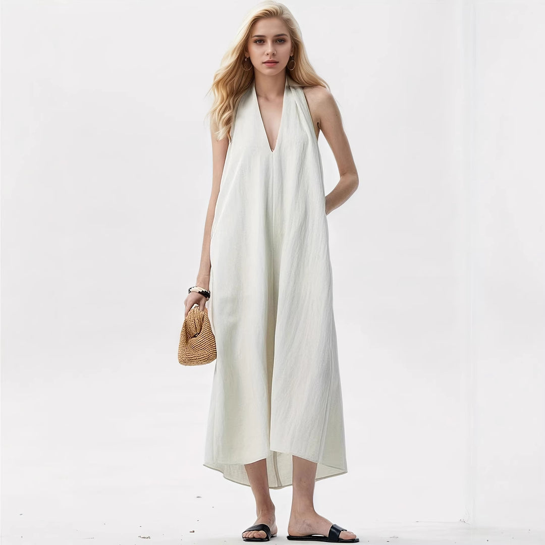 Damen Elegantes Maxikleid mit tiefem V-Ausschnitt und fließendem Stoff Echo Archiv