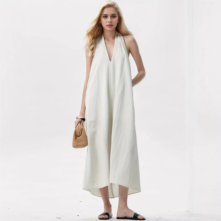 Damen Elegantes Maxikleid mit tiefem V-Ausschnitt und fließendem Stoff Echo Archiv