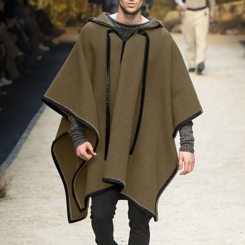 Herren Oversized Kapuzenponcho aus Strick mit geometrischem Mosaikmuster Echoarchiv
