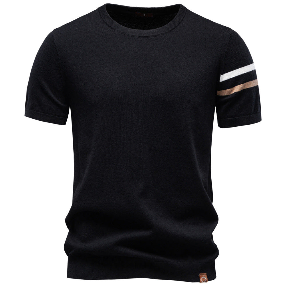 Herren nan feines Baumwollstrickshirt mit Rundhalsausschnitt kurzärmelig und kontrastierenden Ärmelstreifen Echo Archiv