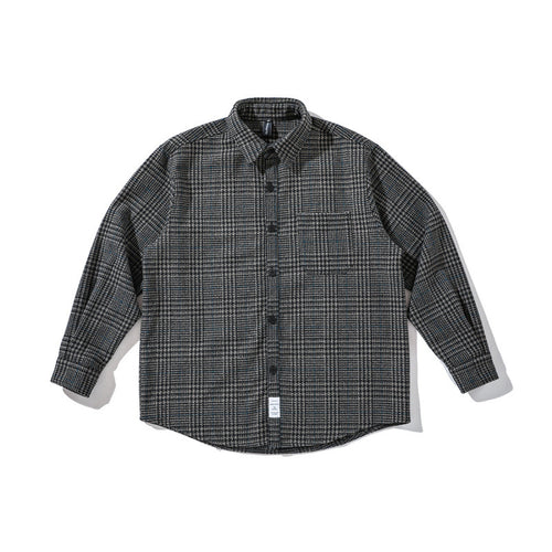 Unisex Kastenförmiges Overshirt aus Wollmix mit Glencheck, Brusttasche und gerundetem Saum Echo Archiv