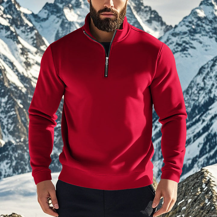 Herren komfortables Halbzip-Sweatshirt mit Stehkragen, leicht angerauter Innenseite und geripptem Saum – Marzano