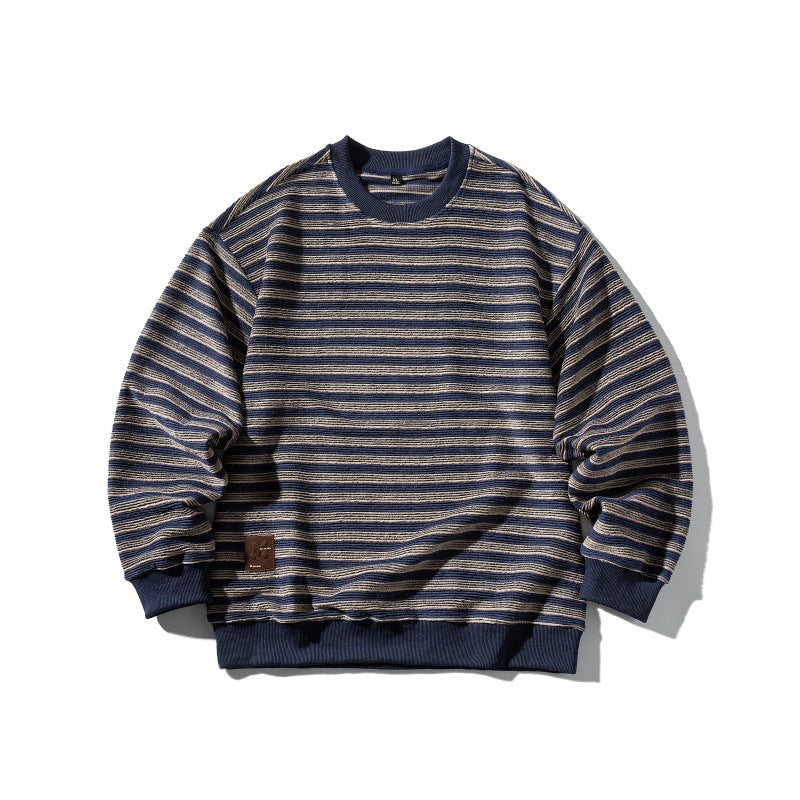 Unisex Gestreiftes Oversize Strick-Sweatshirt mit gerippten Bündchen und Rundhals Echoarchiv