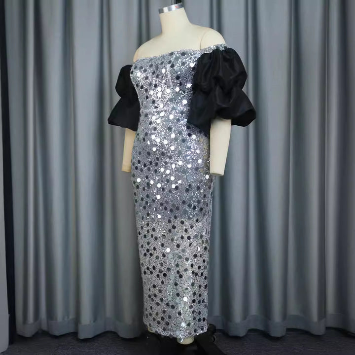 Damen Glitzerndes Abendkleid mit voluminösen Puffärmeln Echo Archiv