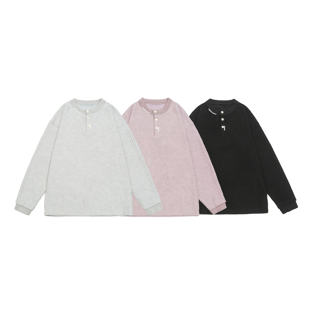 Unisex Gerippter Henley-Pullover mit Knopfleiste Oversize-Schnitt Echoarchiv