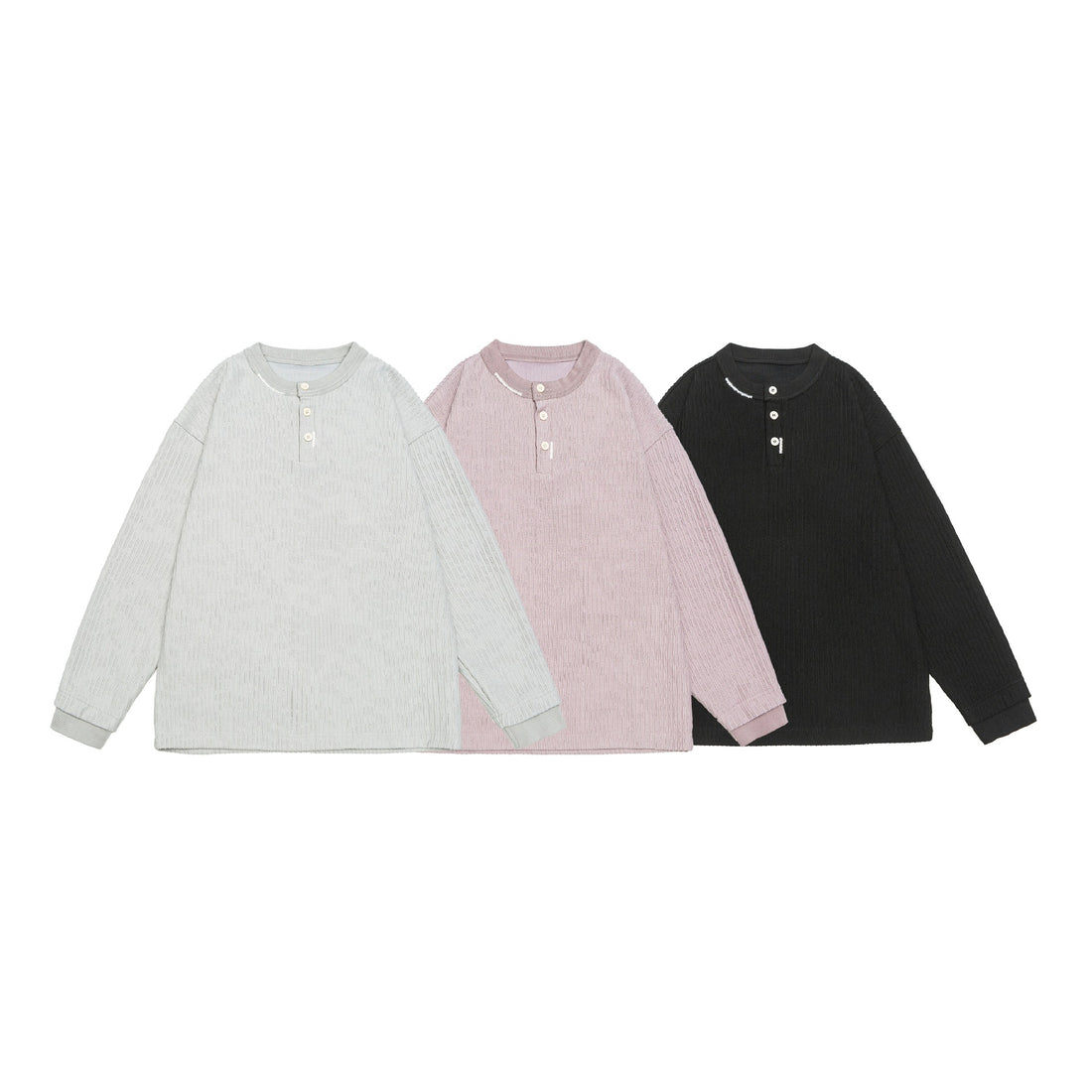Unisex Gerippter Henley-Pullover mit Knopfleiste Oversize-Schnitt Echoarchiv
