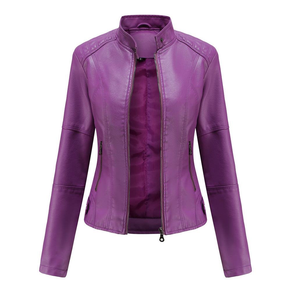Damen nan taillierte Kunstleder Bikerjacke mit Stehkragen Echo Archiv