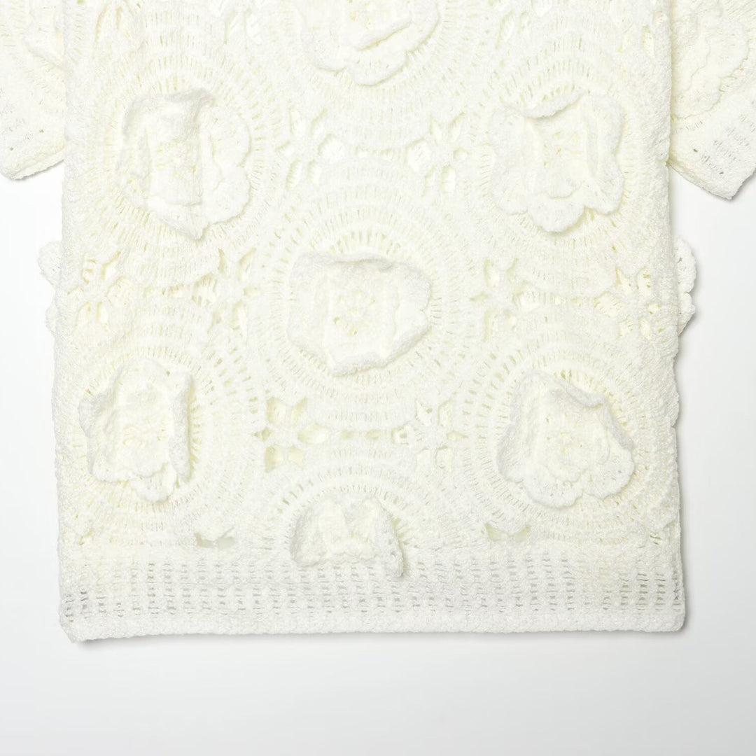 Damen Spitze T-Shirt mit luxuriöser Blumenstickerei und dekorativen Perlen Echo Archiv