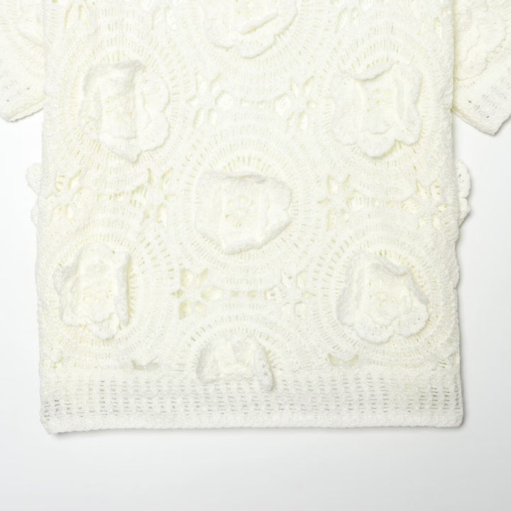 Damen Spitze T-Shirt mit luxuriöser Blumenstickerei und dekorativen Perlen Echo Archiv