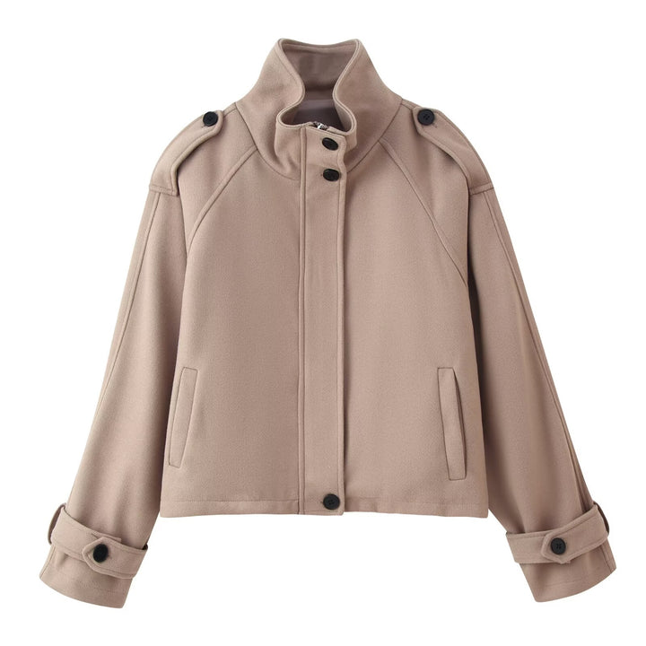 Damen nan kurze Wolljacke mit Stehkragen, Schulterklappen, verdeckter Knopfleiste und verstellbaren Manschetten Echo Archiv
