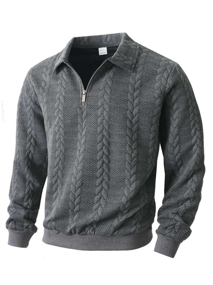 Herren nan Halbzip-Pullover mit Kentkragen, Zopfstrickstruktur und geripptem Saum Echo Archiv