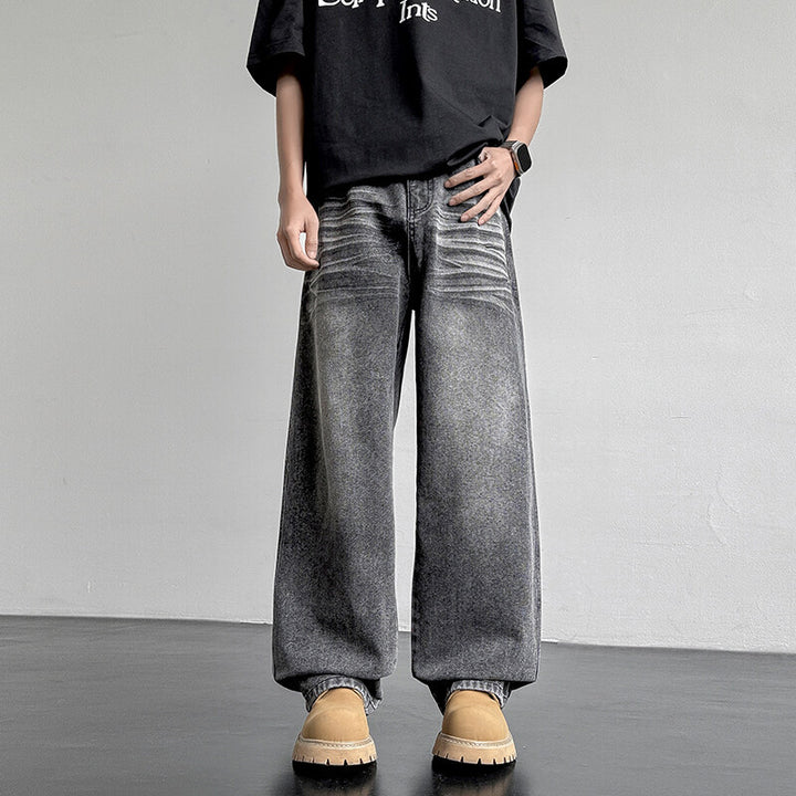 Unisex Weit geschnittene Denim-Hose mit einzigartigen Waschung und legerem Design Echoarchiv