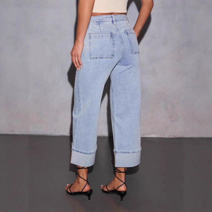 Damen nan Highwaist-Culotte-Jeans mit weitem Bein, aufgesetzten Fronttaschen und markantem Umschlagbund Echo Archiv