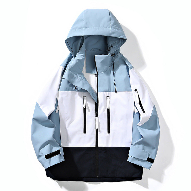 Herren Wasserabweisende Colorblock-Outdoorjacke mit Kapuze, Mehrfach-Reißverschlusstaschen und verstellbaren Bündchen Echo Archiv