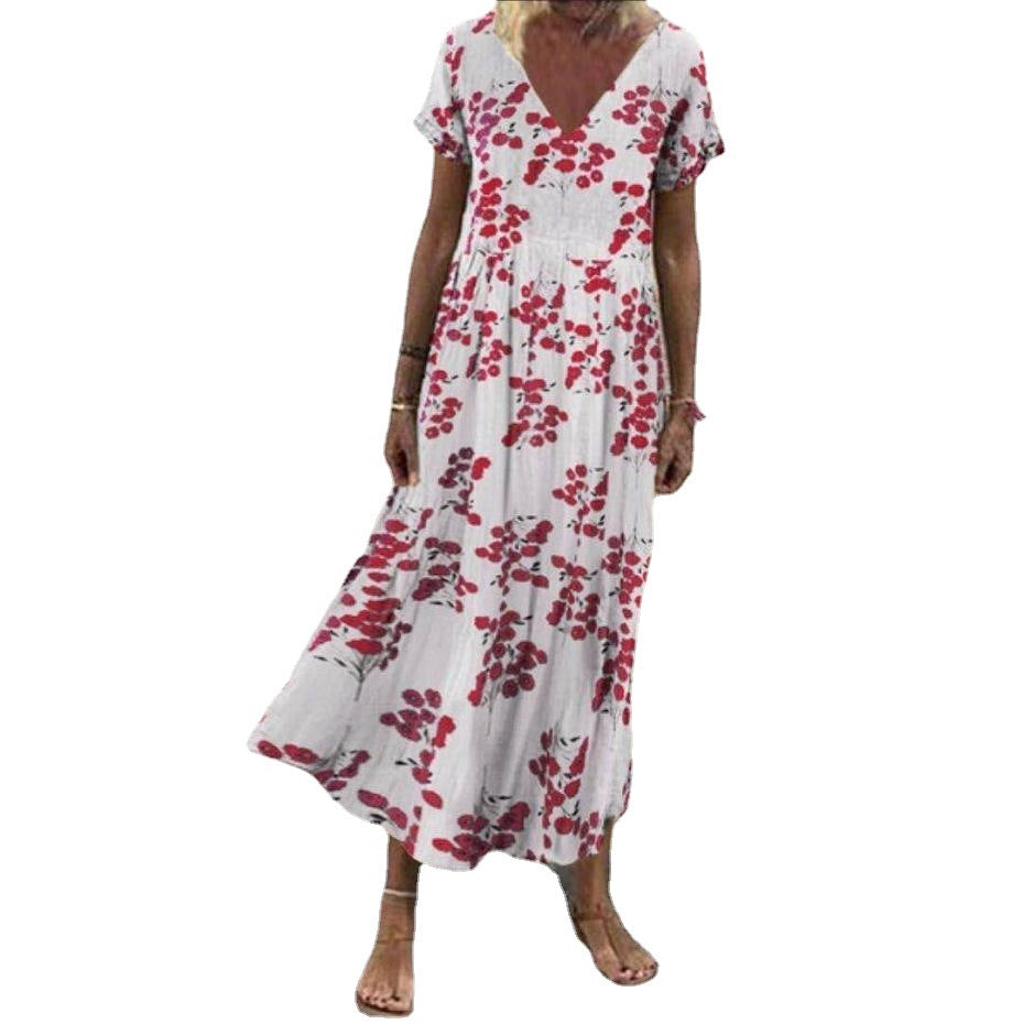 Damen nan V-Ausschnitt-Maxikleid mit feinem Faltenrock, Empire-Passe und Kurzarm Echo Archiv