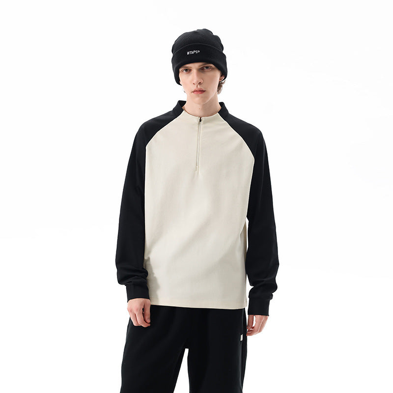 Herren Halbzip-Sweatshirt mit Raglanärmeln, Stehkragen und Kontrastärmeln Echo Archiv