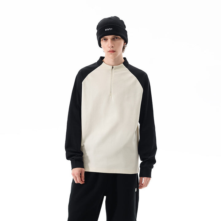 Herren Halbzip-Sweatshirt mit Raglanärmeln, Stehkragen und Kontrastärmeln Echo Archiv