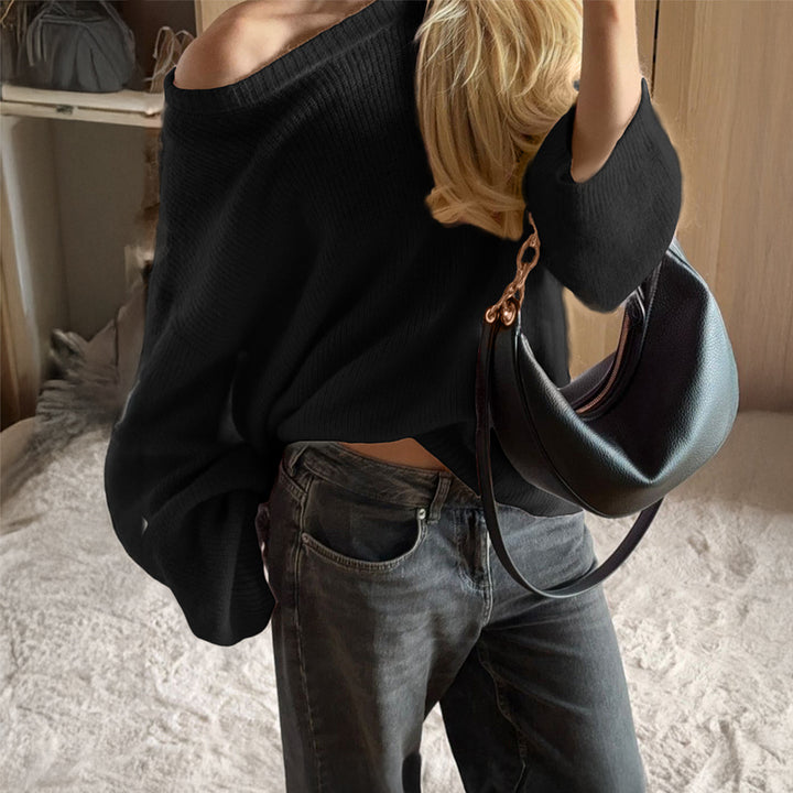 Damen Oversize Off-Shoulder Feinstrickpullover mit Fledermausärmeln – Mavelle