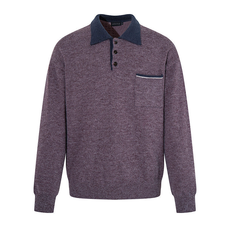 Herren Poloshirt-Strickpullover mit Knopfleiste, Brusttasche und Kontrastkragen Echoarchiv