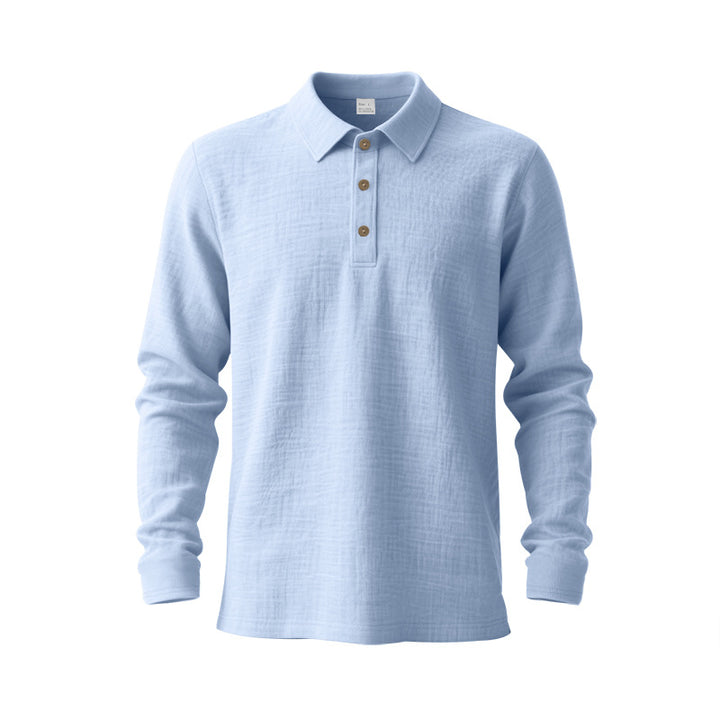 Herren nan Musselin-Langarm-Poloshirt mit Hemdkragen, kurzer Knopfleiste und natürlicher Knopfoptik Echo Archiv