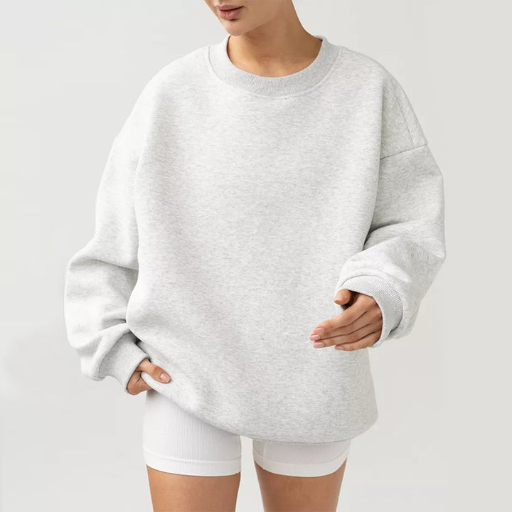 Damen oversized Sweatshirt mit Rundhalsausschnitt, French-Terry Innenfutter und überschnittener Schulter – Avérine
