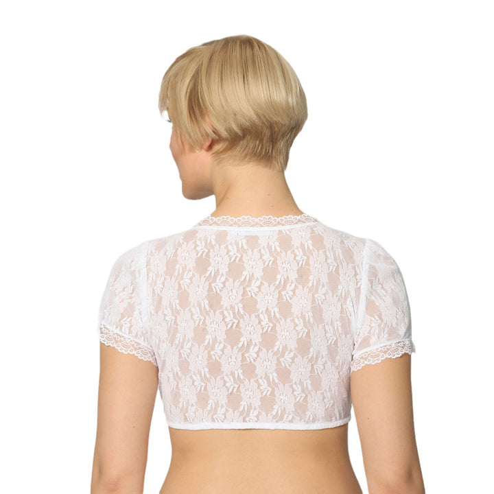 Damen  traditionelle Dirndlbluse mit feiner Spitze, tiefem Herzausschnitt und geraffter Taille Echo Archiv