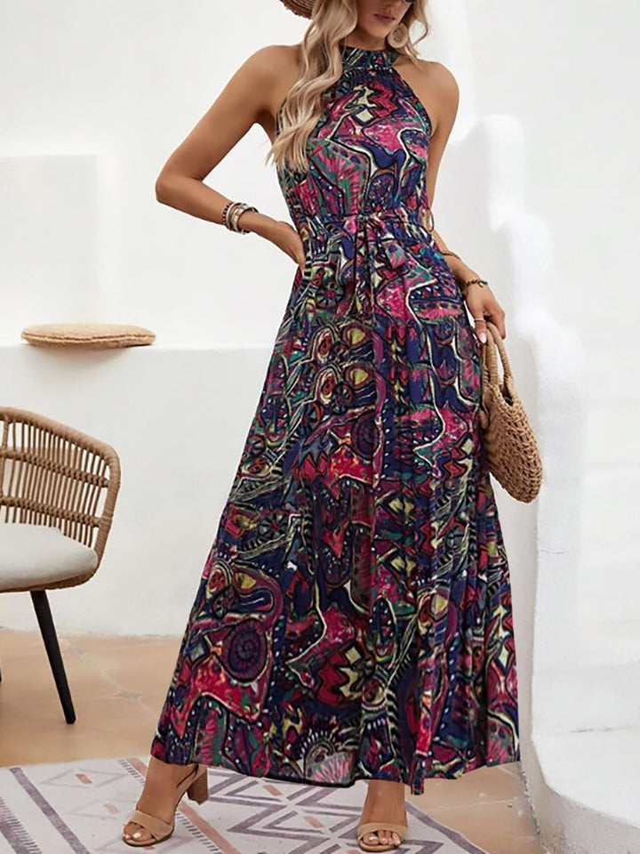 Damen Maxikleid Im Boho-Stil mit Hohem Kragen und Bindegürtel Echoarchiv