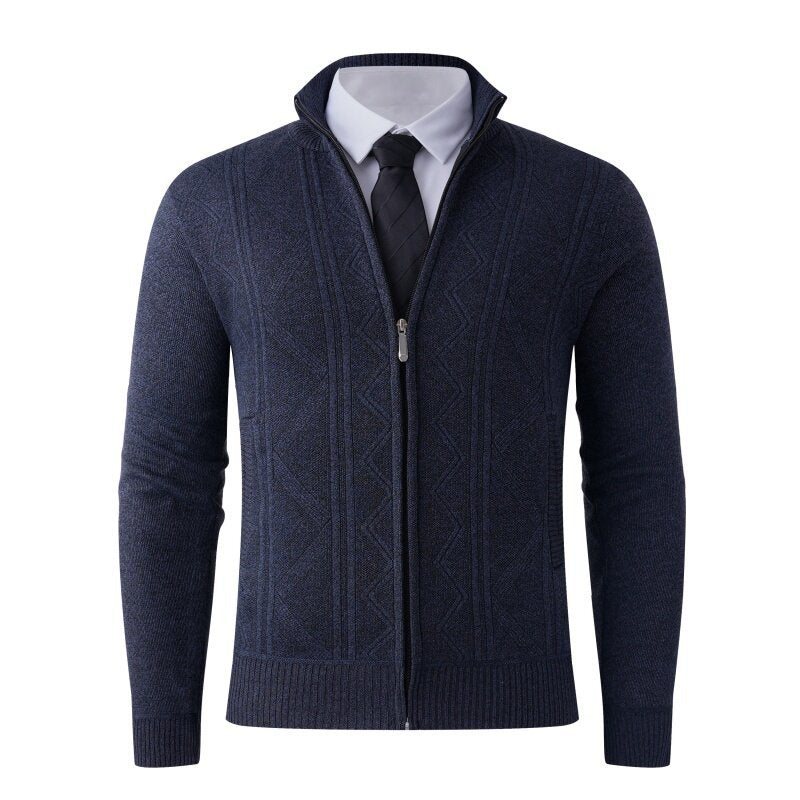 Herren Strick-Zipjacke mit Stehkragen und dezentem Rautenmuster Echo Archiv
