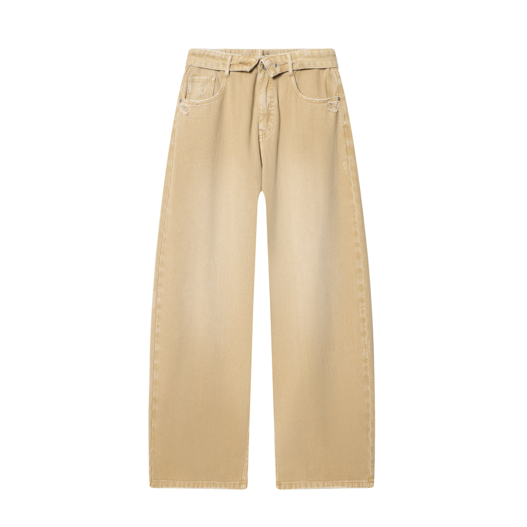 Damen hochgeschnittene weite Jeans mit geradem Bein, Destroyed‑Details und klassischer Five‑Pocket‑Passform – Dénora