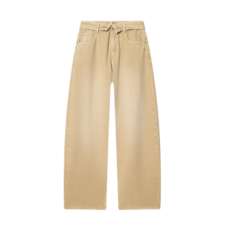 Damen hochgeschnittene weite Jeans mit geradem Bein, Destroyed‑Details und klassischer Five‑Pocket‑Passform – Dénora