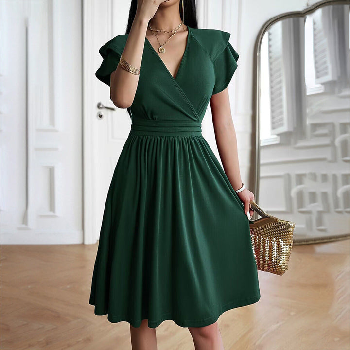 Echoarchiv | V-Ausschnitt Einfarbig Kurzarmkleid Für Frauen