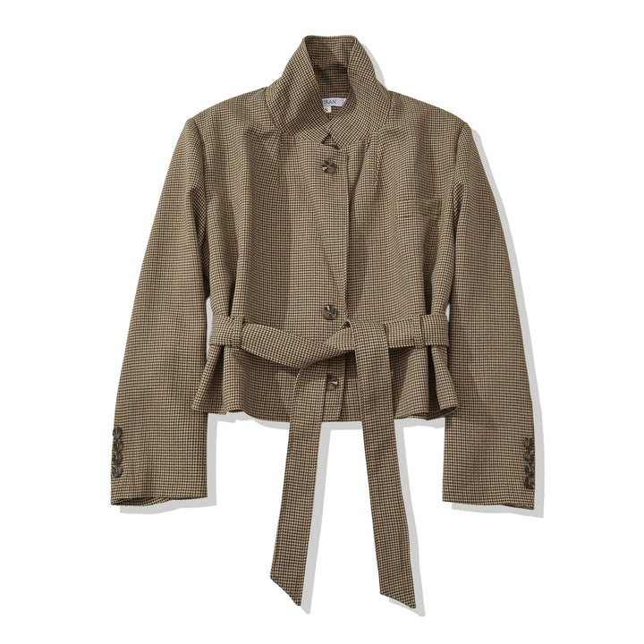Damen Cropped Blazer mit Taillengürtel, Hahnentrittstruktur und Reverskragen Echo Archiv