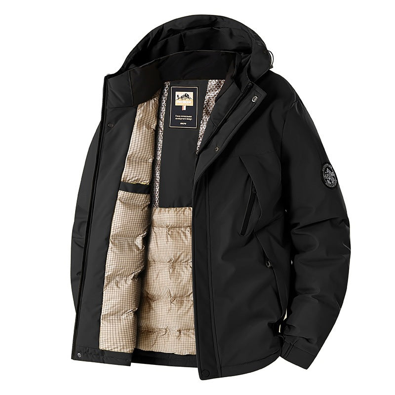 Herren Winddichte Thermo-Parka mit abnehmbarer Kapuze, Stehkragen & versteckten Reißverschlusstaschen Echoarchiv
