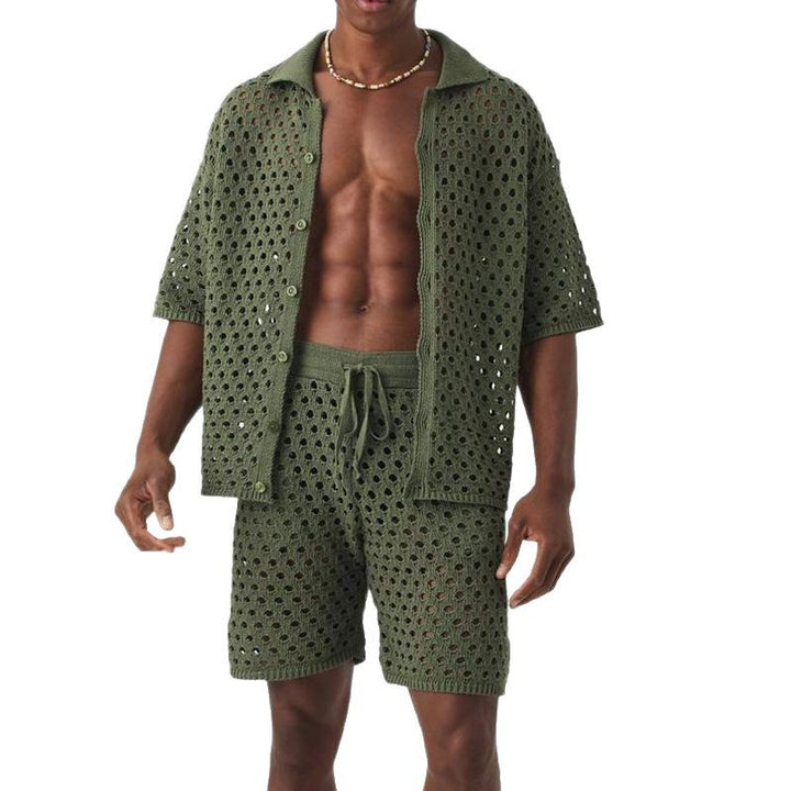 Herren atmungsaktives Set aus Netzstruktur mit Kurzarmhemd und Shorts Echoarchiv