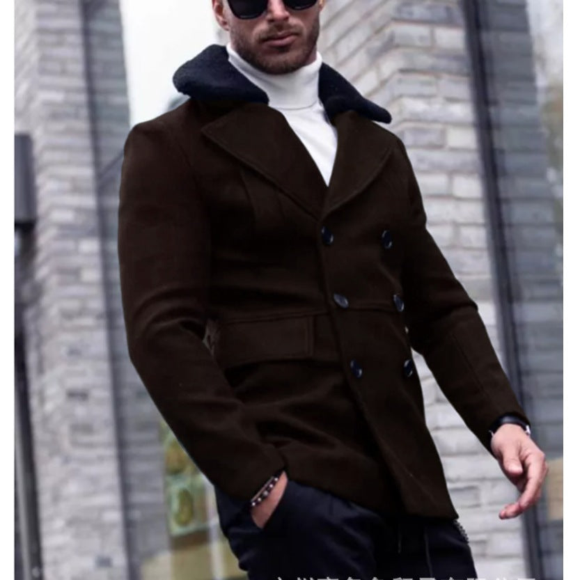 Herren eleganter Wollmantel mit Teddyfell-Kragen Echoarchiv