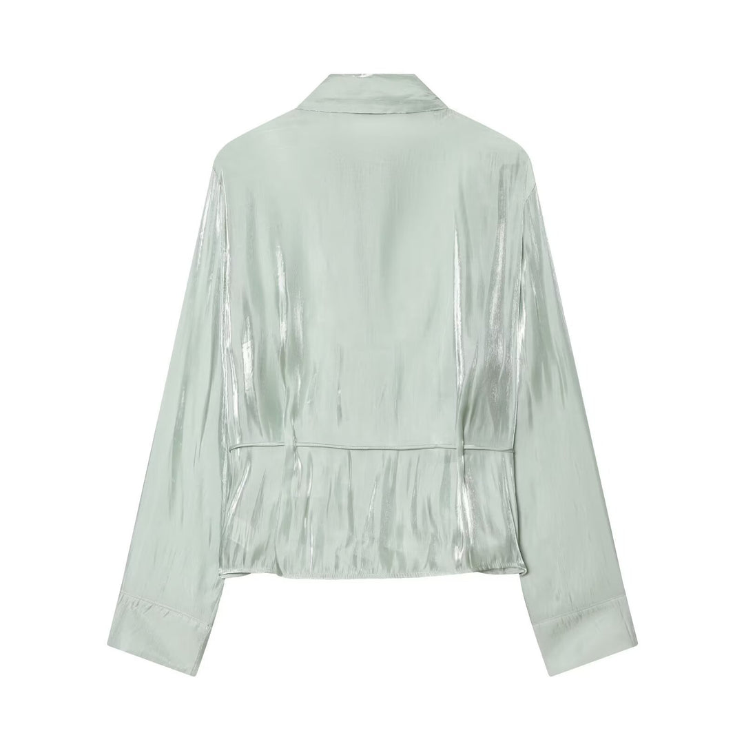 Damen Leichter Satin-Blouson im Crop-Schnitt mit Hemdkragen und Tunnelzug-Detail Echoarchiv