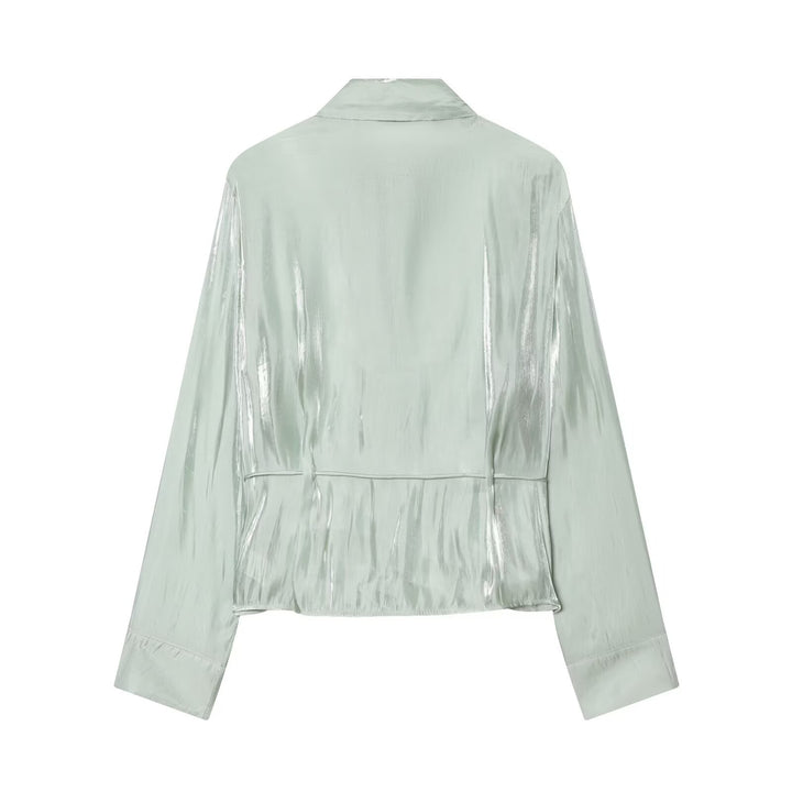 Damen Leichter Satin-Blouson im Crop-Schnitt mit Hemdkragen und Tunnelzug-Detail Echoarchiv