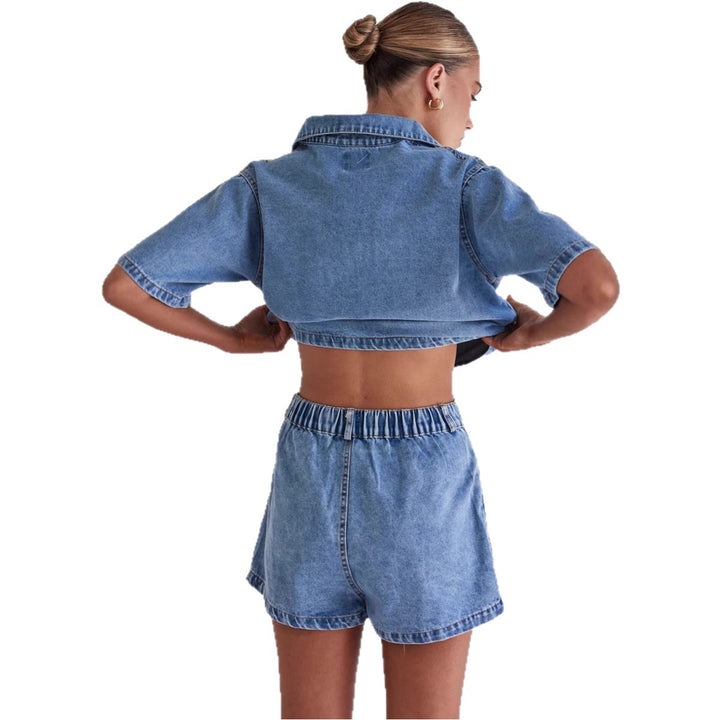 Damen Denim-Kurzjacke mit passendem Rock im lässigen Stil Echo Archiv