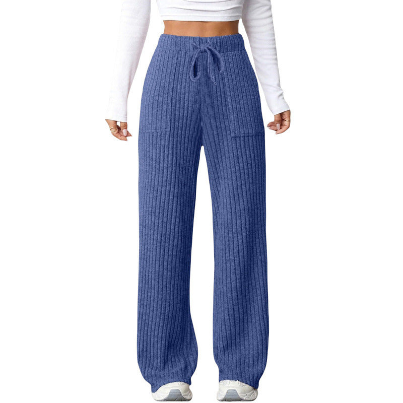 Damen Weite Rippstrick-Loungebundhose mit Tunnelzug und aufgesetzten Taschen Echo Archiv