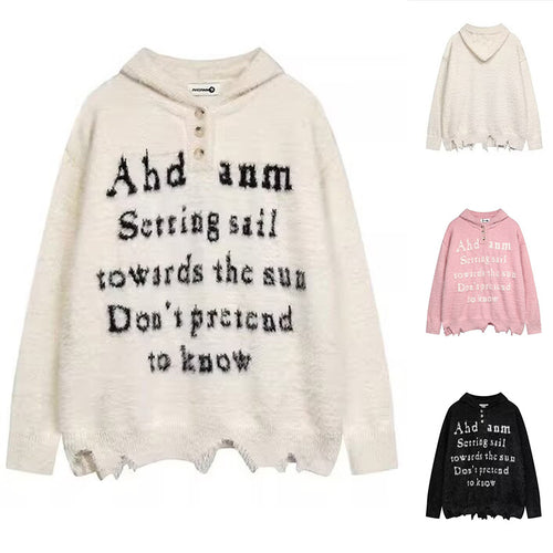Damen Gemütlicher Oversized-Pullover mit Knopfleiste und grafischem Motiv Echoarchiv