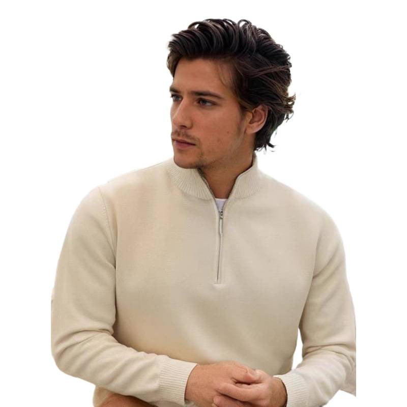 Herren Feinstrick-Halbzip-Pullover mit Stehkragen und Rippbündchen Echoarchiv