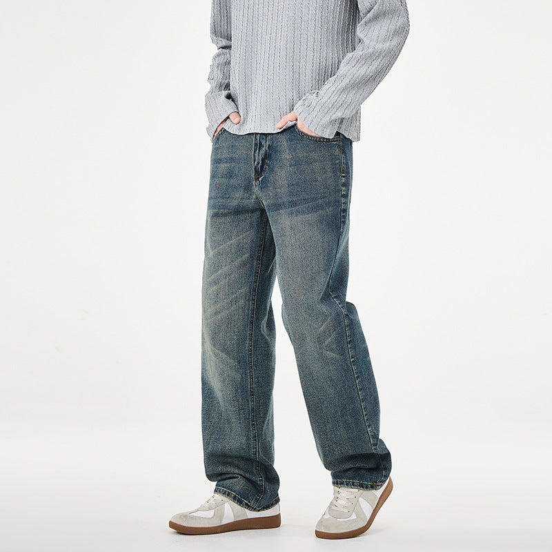 Herren Gerade geschnittene weite Jeans mit hohem Bund und Vintage-Waschung Echo Archiv