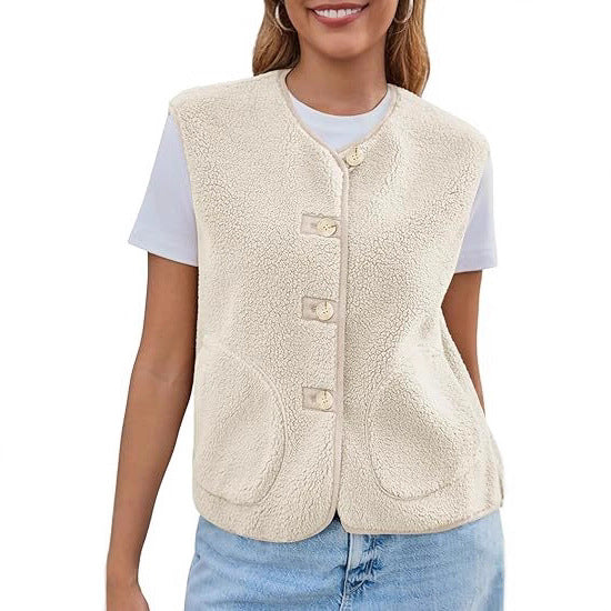 Damen Teddy-Fleece-Weste mit Rundhalsausschnitt und Knopfverschluss Echo Archiv