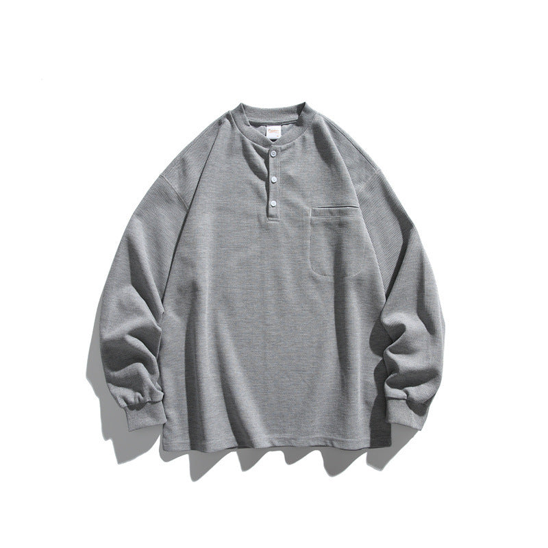Unisex Oversize Waffel-Henley mit Raglanärmeln und Brusttasche Echoarchiv