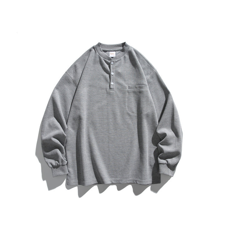 Unisex Oversize Waffel-Henley mit Raglanärmeln und Brusttasche Echoarchiv