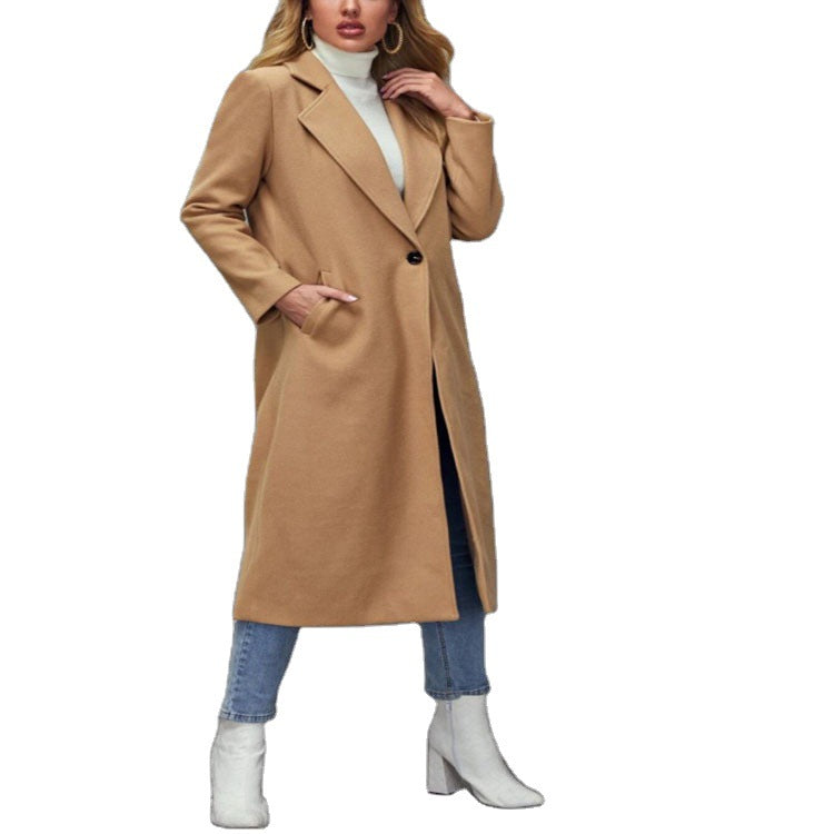 Damen Maxilanger Wollmix-Classiccoat mit minimalistischer Taillierung und verdeckter Knopfleiste Echoarchiv