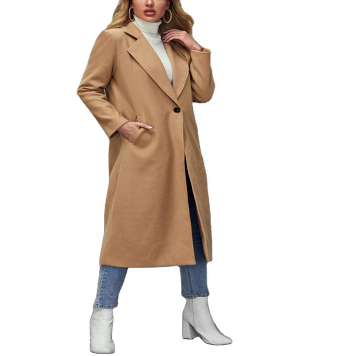 Damen Maxilanger Wollmix-Classiccoat mit minimalistischer Taillierung und verdeckter Knopfleiste Echoarchiv